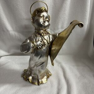 Silver And gold Angel Statue With Scroll. Christmas Sing Hark The‎ Herald Angel